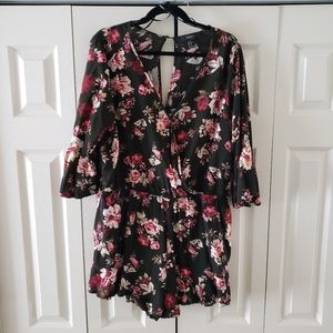 Forever21 Deep Olive Floral Faux Wrap Romper 2X